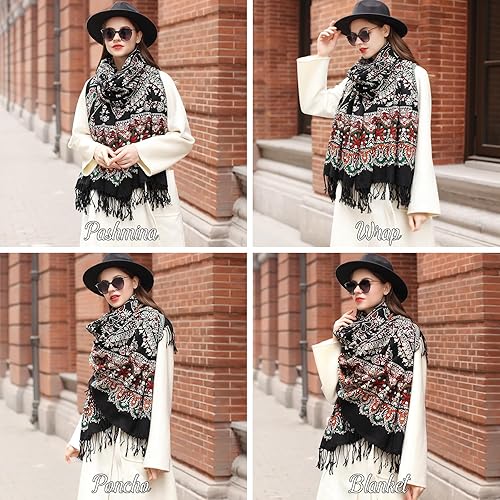 Miniatura 136 de DANA XU Manta de pashmina extragrande 100% de lana merina, bufanda de viaje, bufanda de cachemira para mujer, otoño e invierno, chal de gran