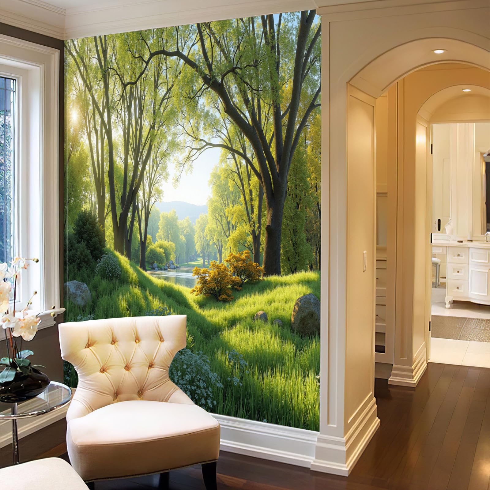 Carta da Parati Panoramica Primavera Prato Boschi Piante Foto Wallpaper Poster Gigante Design 300×210cm Murale Decor della Parete Soggiorno Camera da Letto Carta da Parati