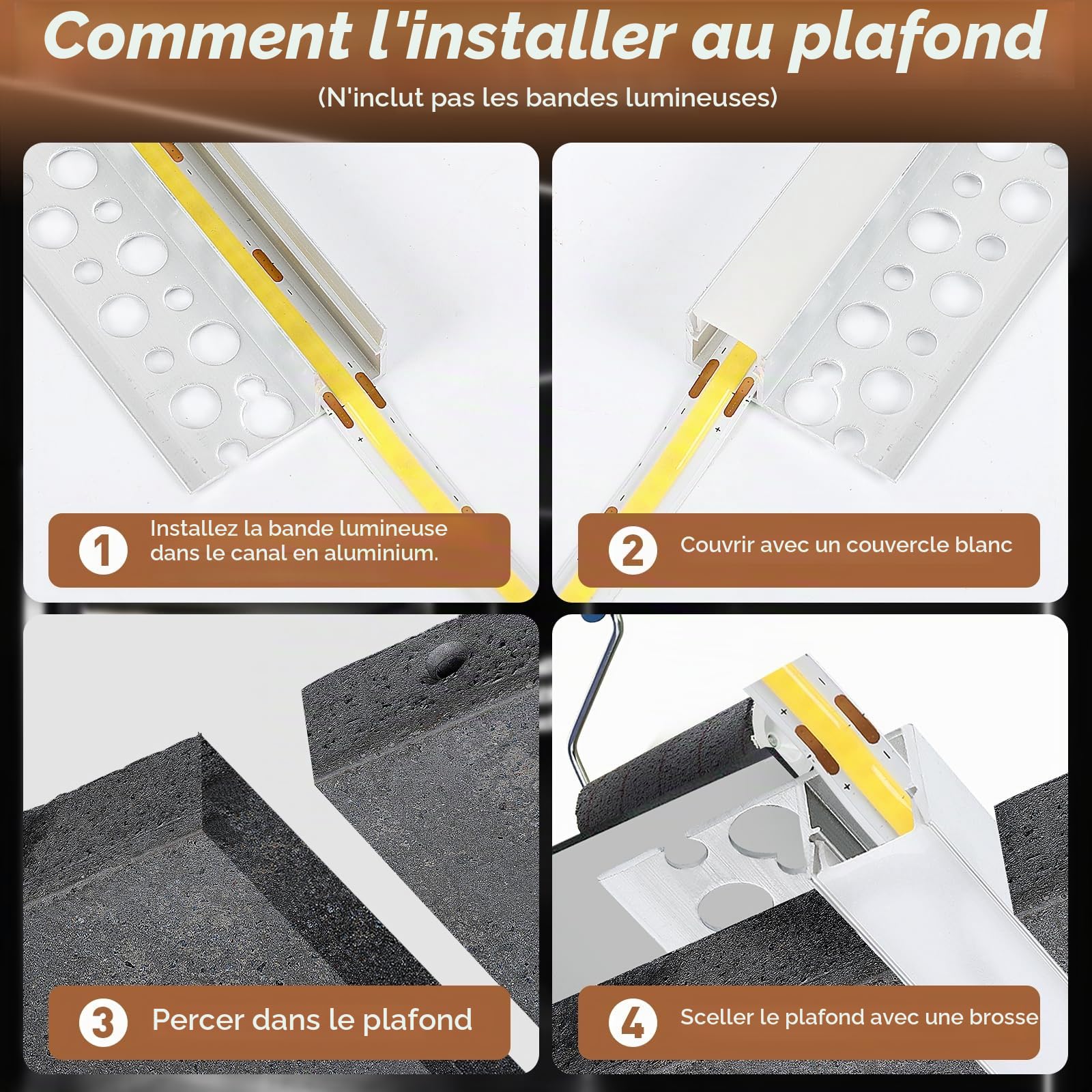 Profilé LED,6×1M Profilé Alu pour Ruban LED,Rail LED avec Diffuseur,Profilé led Encastrable Placo,Compatible Bandes led ≤10 mm