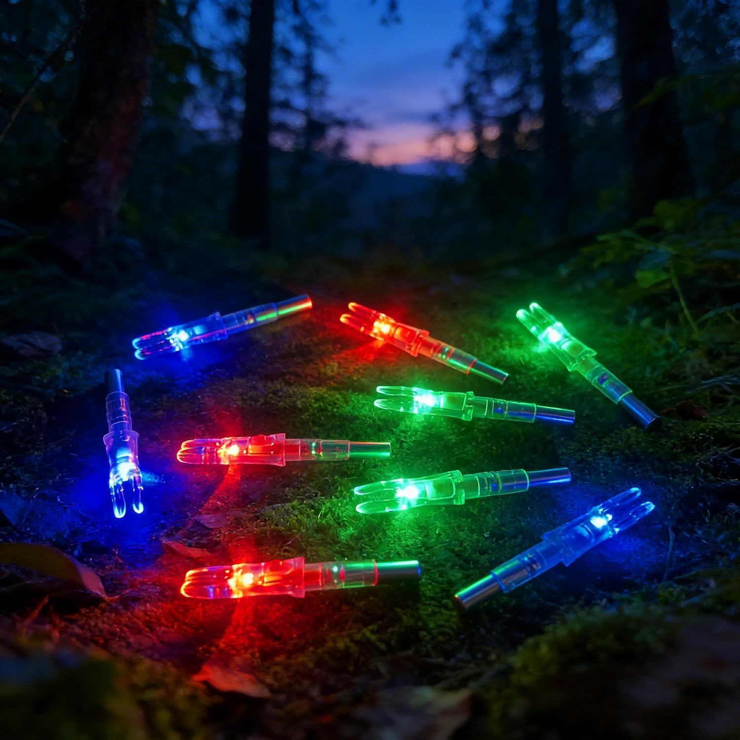 NoxDyn 12pcs X Lighted Nocks for Arrows with .205'' .232'' .244'' .248'' Inside Diameter with H, S, GT Bushings, High-Visibility Light Up Nocks with ON/Off Switch for Archery Green