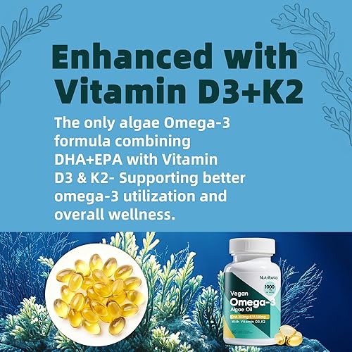 Miniatura 5 de Cápsulas blandas veganas Omega 3  1000 mg de aceite de algas como alternativa al aceite de pescado  300 mg de DHA + 150 mg EPA  Suplementos de Omega