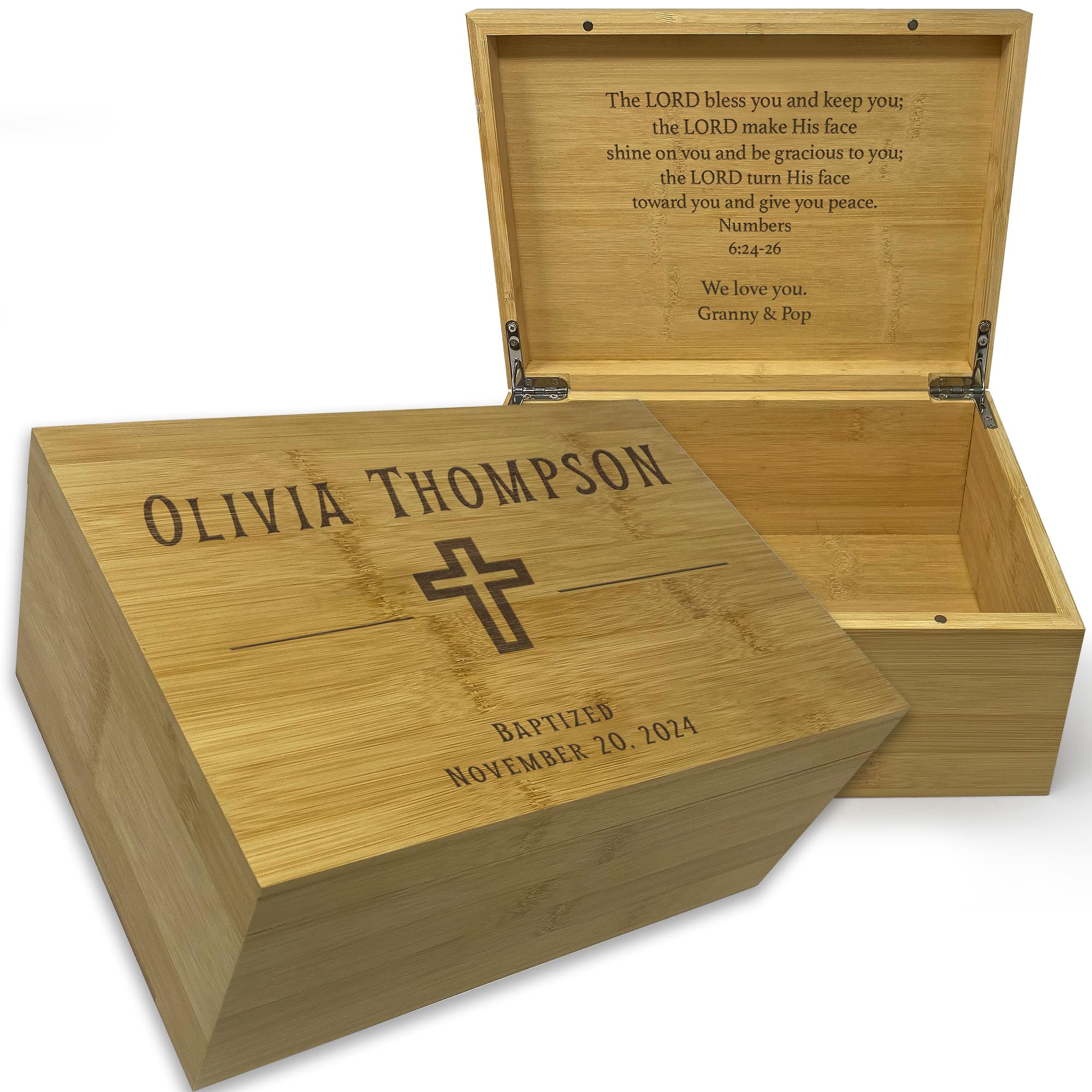 Baptism Memory Box Bamboo Wood - Personalized Baptism Gifts for Boys, First Communion Storage Box for Girls, Personalized Christening Gifts for Boys,