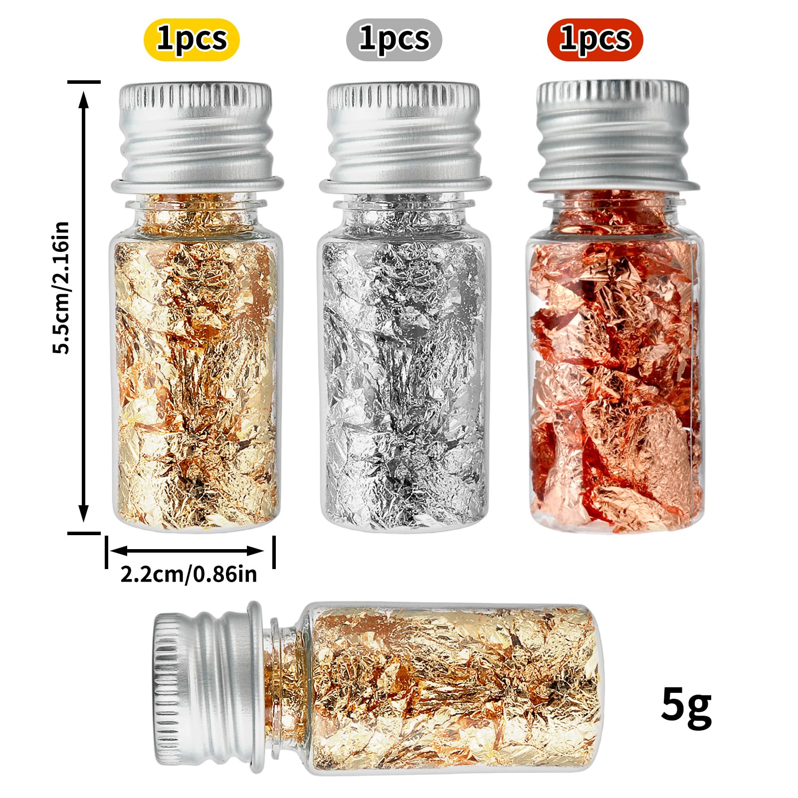 ZhouWei Blattgold Flocken Set – 6 Fläschchen In Gold, Silber, Champagner Mit 2 Pinzetten Für DIY & Basteln