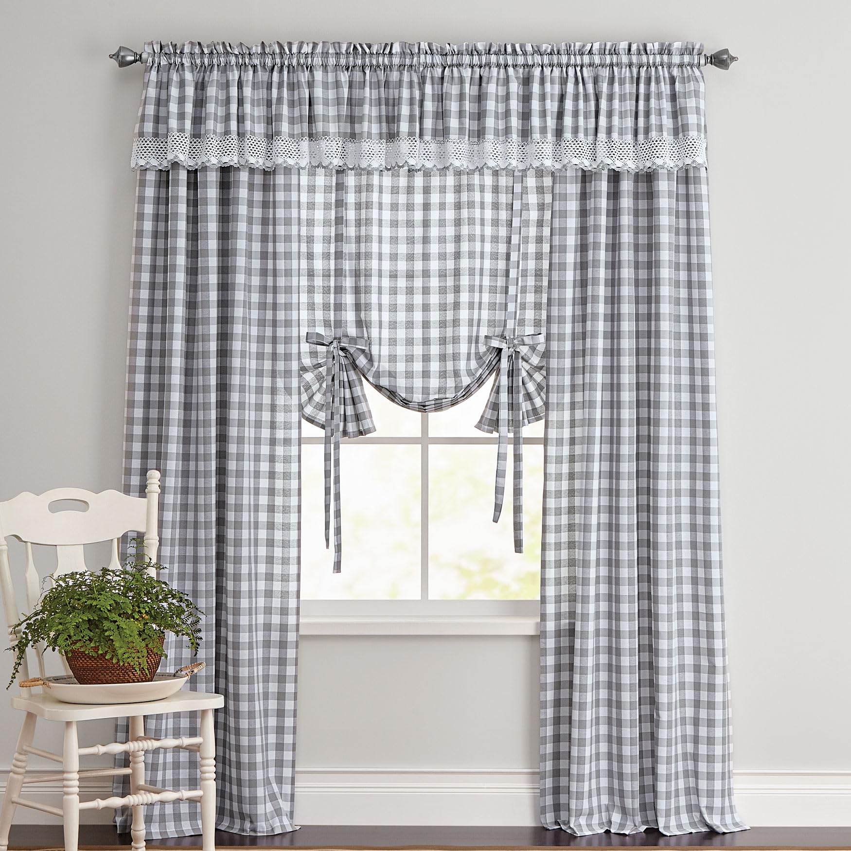 BrylaneHome Buffalo Check Tier Curtain Set, Valance Not Included - 58