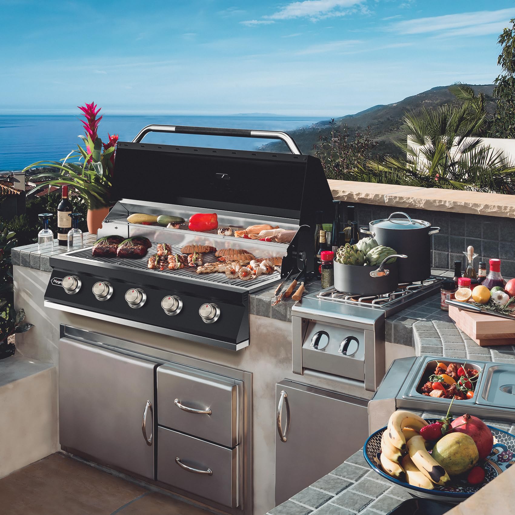 Hygrill - Parrilla integrada de 40 pulgadas para propano líquido, de acero inoxidable, para cocina al aire libre, 5 quemadores, color negro 7