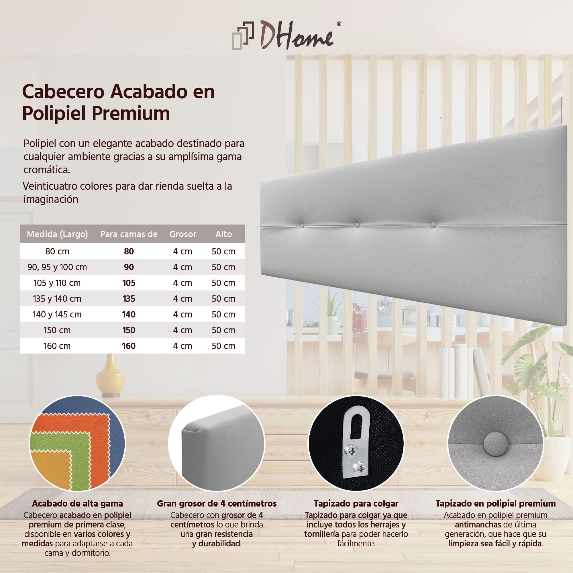 DHOME Testiera in similpelle o tessuto AQUALINE Pro Rivestimento di alta qualità NUOVA GAMMA DI COLORI Testiera letto di lusso Camera da letto (Similpelle Grigio Chiaro, 160x50cm (Letto 150/160))