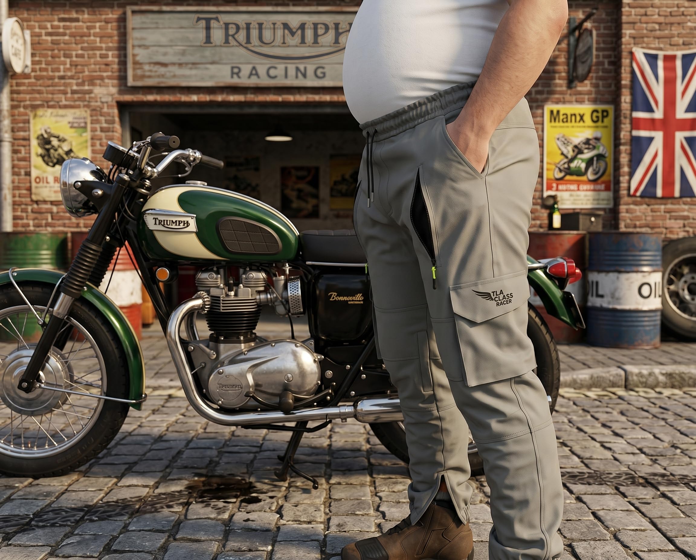 TLA Racer Pantaloni Moto, Protezioni CE, Rinforzi in Aramide. Taglie sino 6XL Uomo, Donna. Ampio Elastico in Vita, Coulisse con Lacci, Varie Tasche e Prese d’Aria. Pantaloni Moto, Scooter