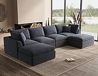 Vista 29 de Sofá tipo nube de gran tamaño para sala de estar, sofá modular convertible con otomana, de 7 plazas, blanco cálido