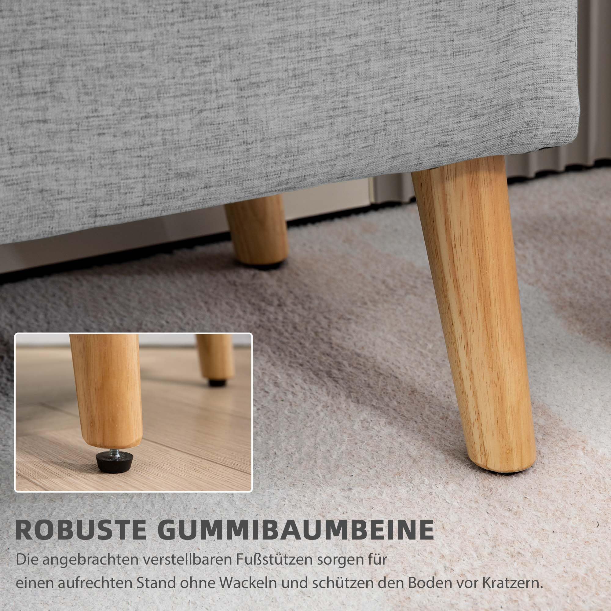 HOMCOM Sitzbank mit Stauraum Polsterbank mit Leinenoptik, Sitztruhe mit Holzbeine, Truhenbank für Wohnzimmer Schlafzimmer Flur 110 x 39 x 45 cm, Grau