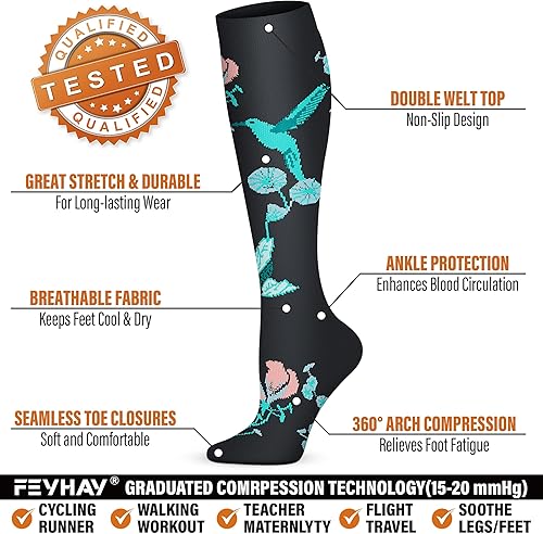 Miniatura 4 de FEYHAY Calcetines de compresión de cobre (5 pares) de 15-20 mmHg, la circulación es la mejor atlética y diaria para hombres y mujeres, correr,