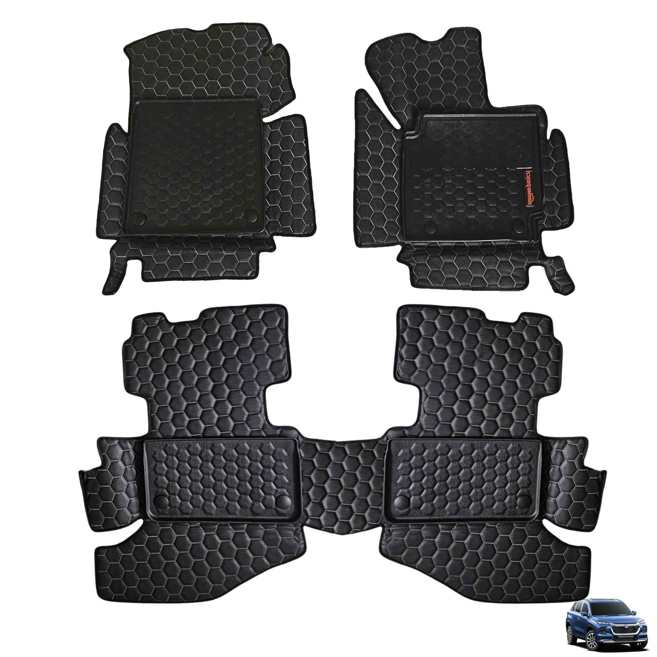 Amazon Basics 8D Premium Car Floor Mats for Maruti Grand Vitara (All Variants | MT/at | 2024 & Older) | Custom Fit | Wat