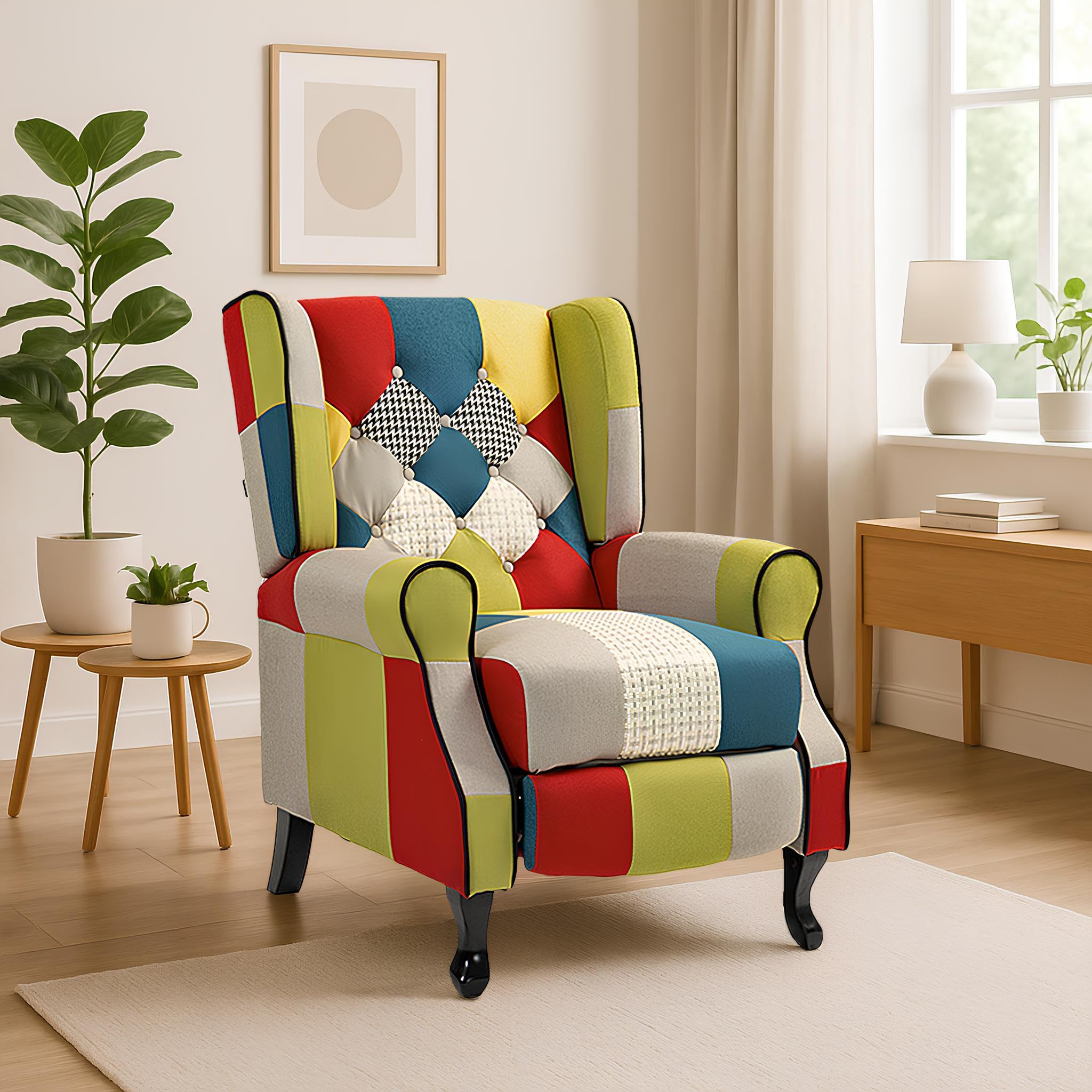 Brigros WeHome - Poltrona Relax Reclinabile Con Seduta Ergonomica In Tessuto, Poltrona Letto, Schienale Regolabile, Poltrona Reclinabile Per Arredo Salotto, Soggiorno e Ufficio (Patchwork, Patchwork)