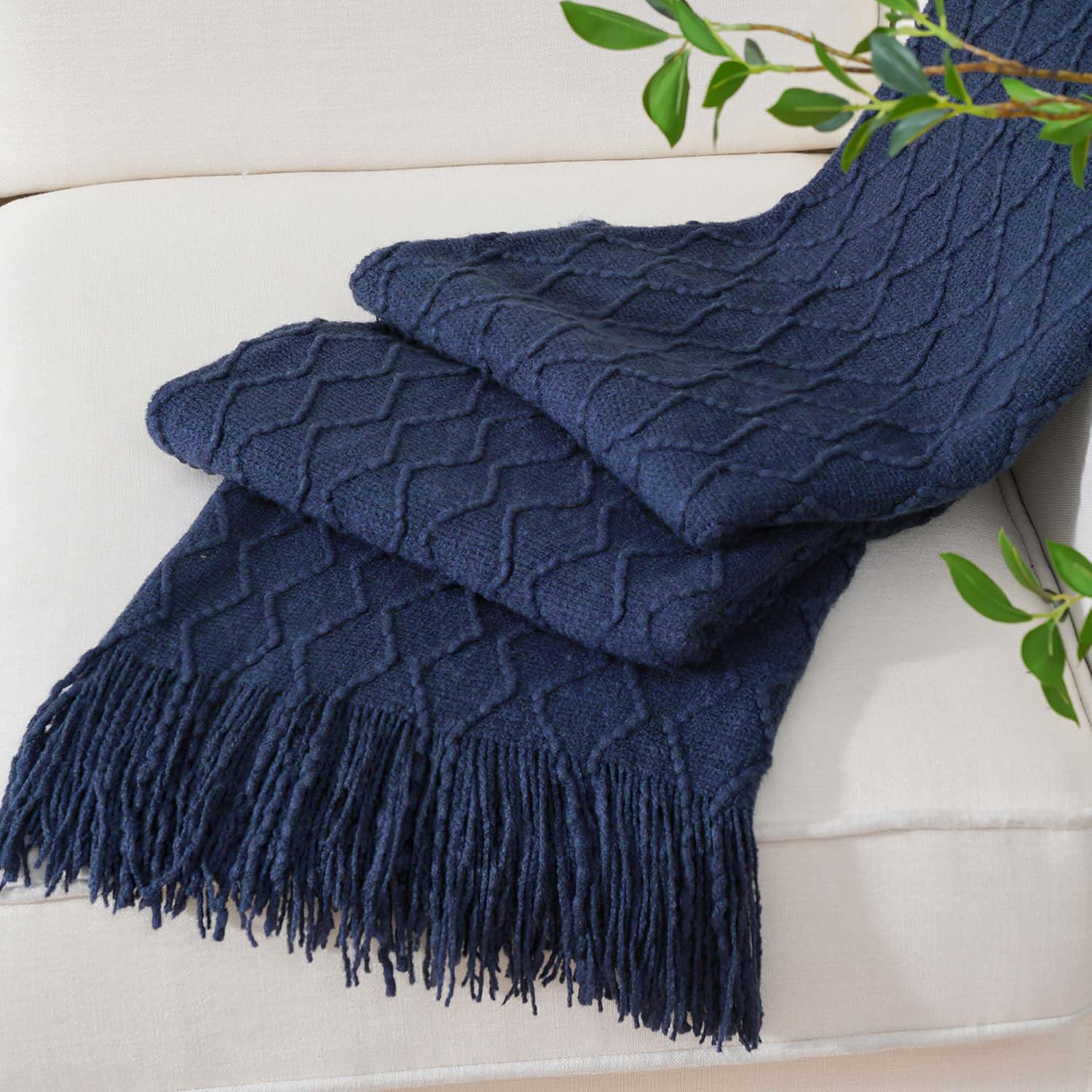 BATTILO HOME Navy Throw Blankets for Couch, Navy Blue Lightweight Decorative Blankets and Throws, Boho Warm Knit Blanket for Men and Women, 50″x60″ BATTILO HOME Navy Throw Blankets for Couch, Navy Blue Lightweight Decorative Blankets and Throws, Boho Warm Knit Blanket for Men and Women, 50″x60″