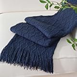 BATTILO HOME Navy Throw Blankets for Couch, Navy Blue Lightweight Decorative Blankets and Throws, Boho Warm Knit Blanket for Men and Women, 50