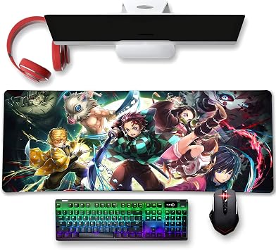 Large Mouse Pad Anime - Compatible with Demom S1ayer Non Slip Rubber Base Gaming Anime Mouse Pad for Computer | Kimetsu No Yaiba 11.8 X 31.5in Home Office Long Mouse Mat