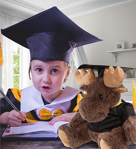 Miniatura 7 de DolliBu Juguete de peluche de graduación de alce, sudadera con capucha roja a cuadros súper suave, vestido con bata y gorra con borla, bonito regalo