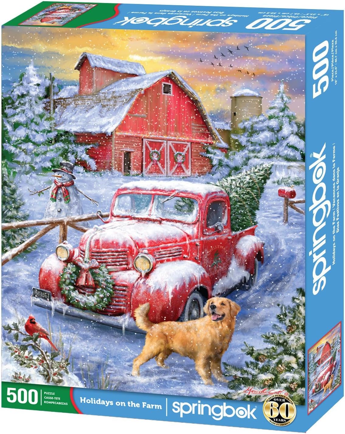Springbok's Holidays on The Farm 500 Piece Jigsaw Puzzle Features A Nostalgic Winter Themed Puzzle for The Holidays