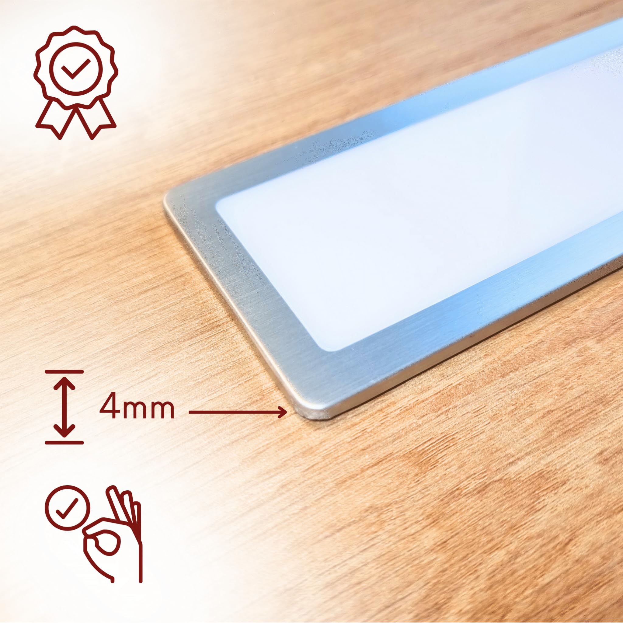 kalb | TooFlatXL LED Unterbauleuchten 1-4er Set mit MonoDot Funkschalter 12V 7W ultraflach 4mm mit XL Lichtfeld 155x55mm Plug&Play mit Netzteil Edelstahl gebürstet 3000K 4000K (4, Neutralweiß)