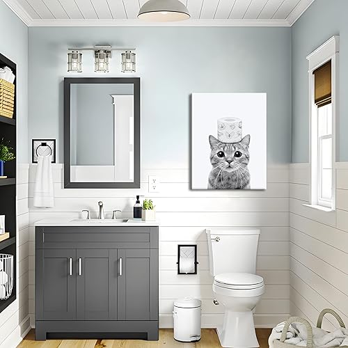 Miniatura 8 de Divertido arte de pared de baño, bonito lienzo de gato blanco y negro, impresiones de papel higiénico humorístico, decoración de baño, adorables