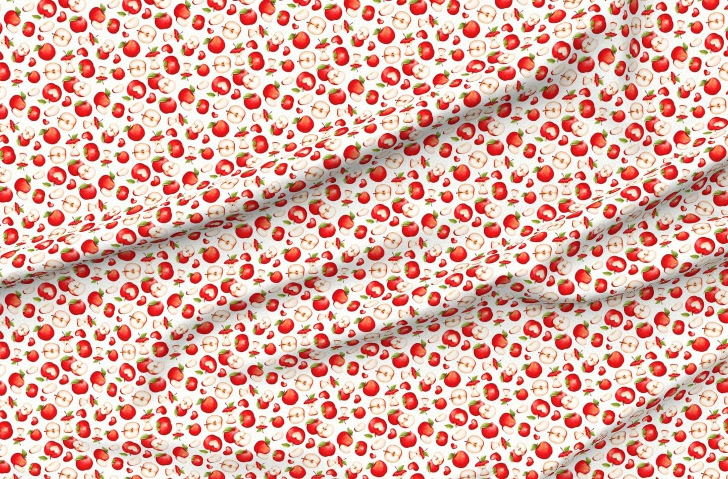 Spoonflower Fabric - Red Apples White Teacher School Farm Fruit Kitchen Printed on Organic Cotton Sateen Fabric by The Yard - Sewing Quilting Apparel Home Decor