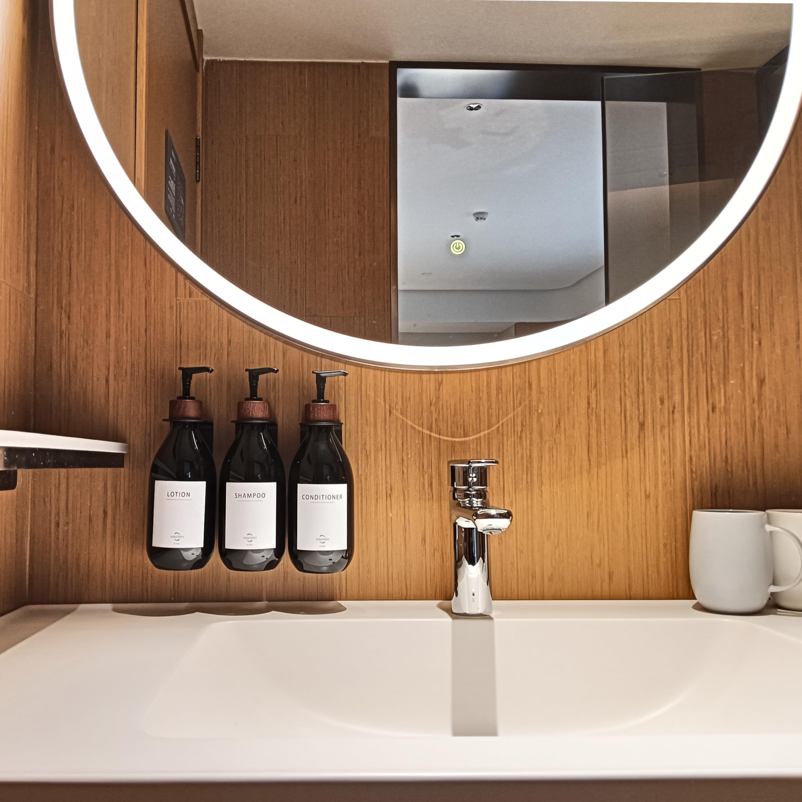 Dispenser per shampoo e balsamo, dispenser per shampoo per parete doccia con 16 etichette impermeabili, dispenser per doccia a 3 camere senza trapano, dispenser di sapone da doccia a parete per