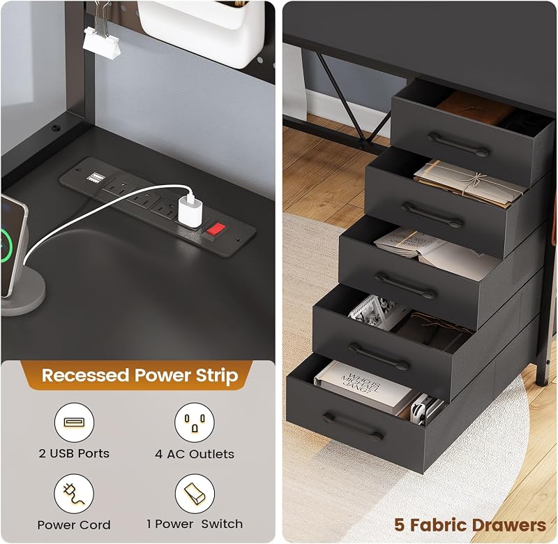 SEDETA L Shaped Gaming Corner Desk with Drawers, Hutch and Storage Shelves image 5