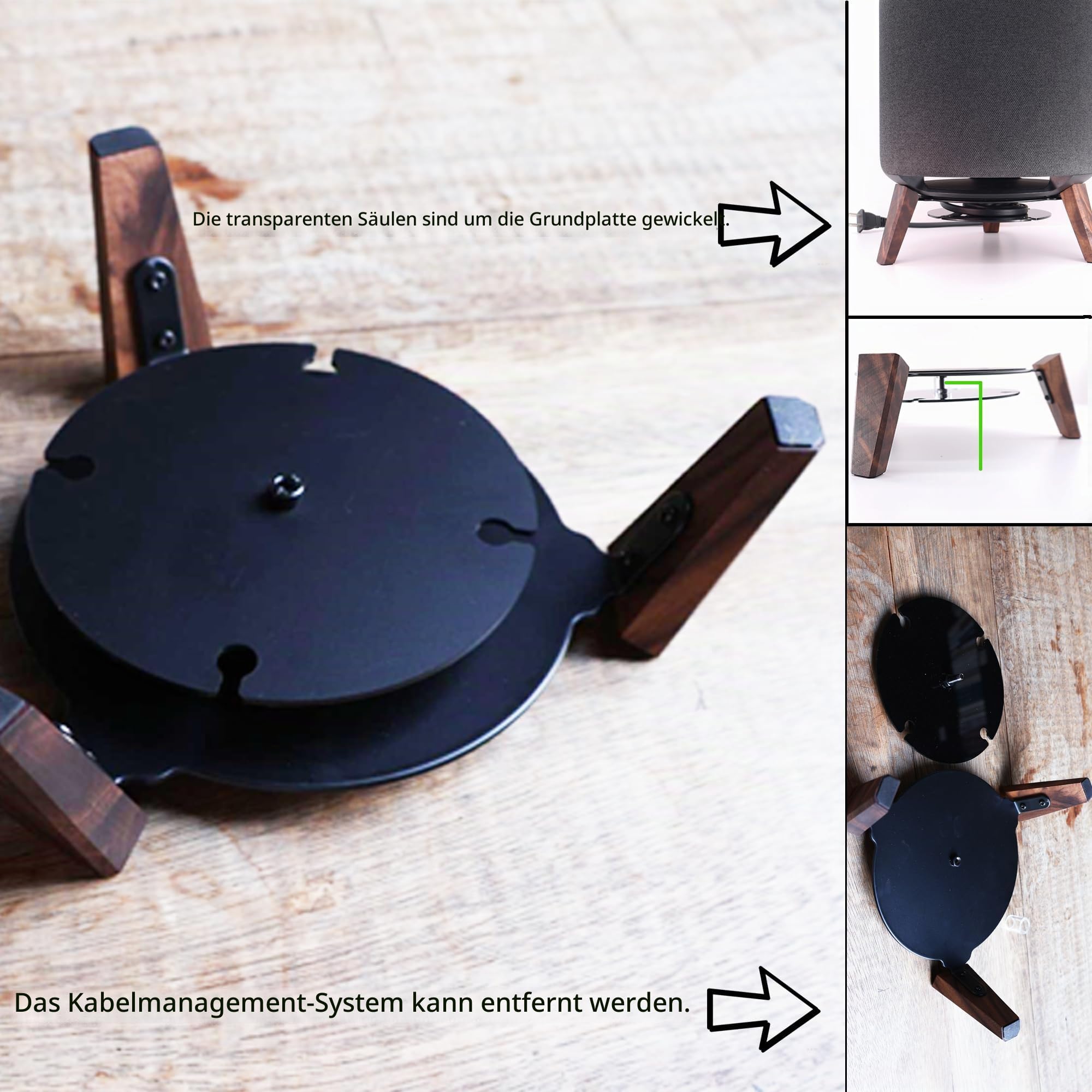Desktop-Lautsprecherständer für Echo Sub, Echo Studio und Homepod 2. / 1. Generation, Holz-Schreibtischhalterung (Beine aus schwarzem Walnuss)
