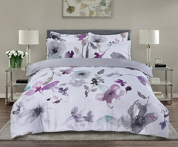 Majestic Giftware Madison Linen 8-Piece 48" Twin Size Bedding Set (BL103-48T-4) | Summer Breeze - Pastel-Gray 300 Thread Count Cotton Sateen | 2 Fitted Sheets, 2 Duvets, 4 Pillowcases
