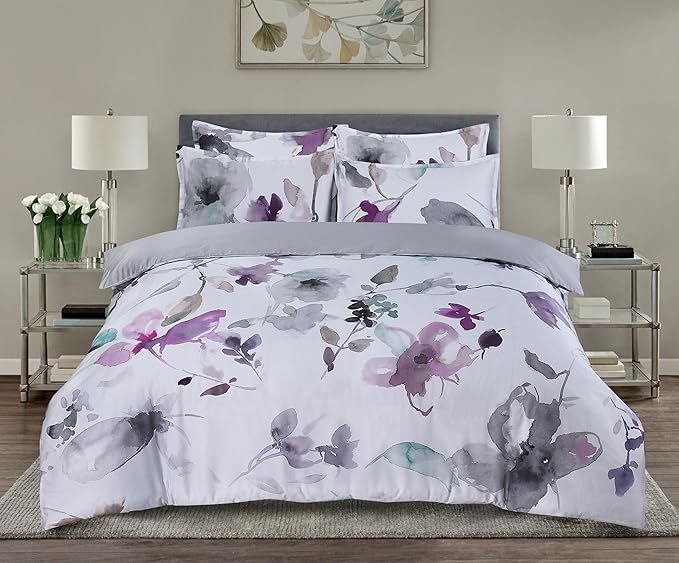 Majestic Giftware Madison Linen 8-Piece 48" Twin Size Bedding Set (BL103-48T-4) | Summer Breeze - Pastel-Gray 300 Thread Count Cotton Sateen | 2 Fitted Sheets, 2 Duvets, 4 Pillowcases