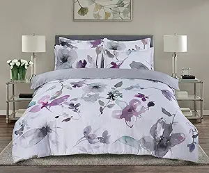 Majestic Giftware Madison Linen 6-Piece King Size Bedding Set (BL103-K-4) | Summer Breeze - Pastel-Gray 300 Thread Count Cotton Sateen | 1 Fitted Sheet, 1 Duvet, 4 Pillowcases | Soft & Luxurious