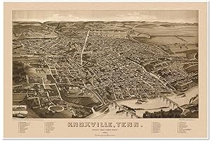 Panoramic View of Knoxville, Tennessee 1886 City Map by Henry Wellge - 24x36