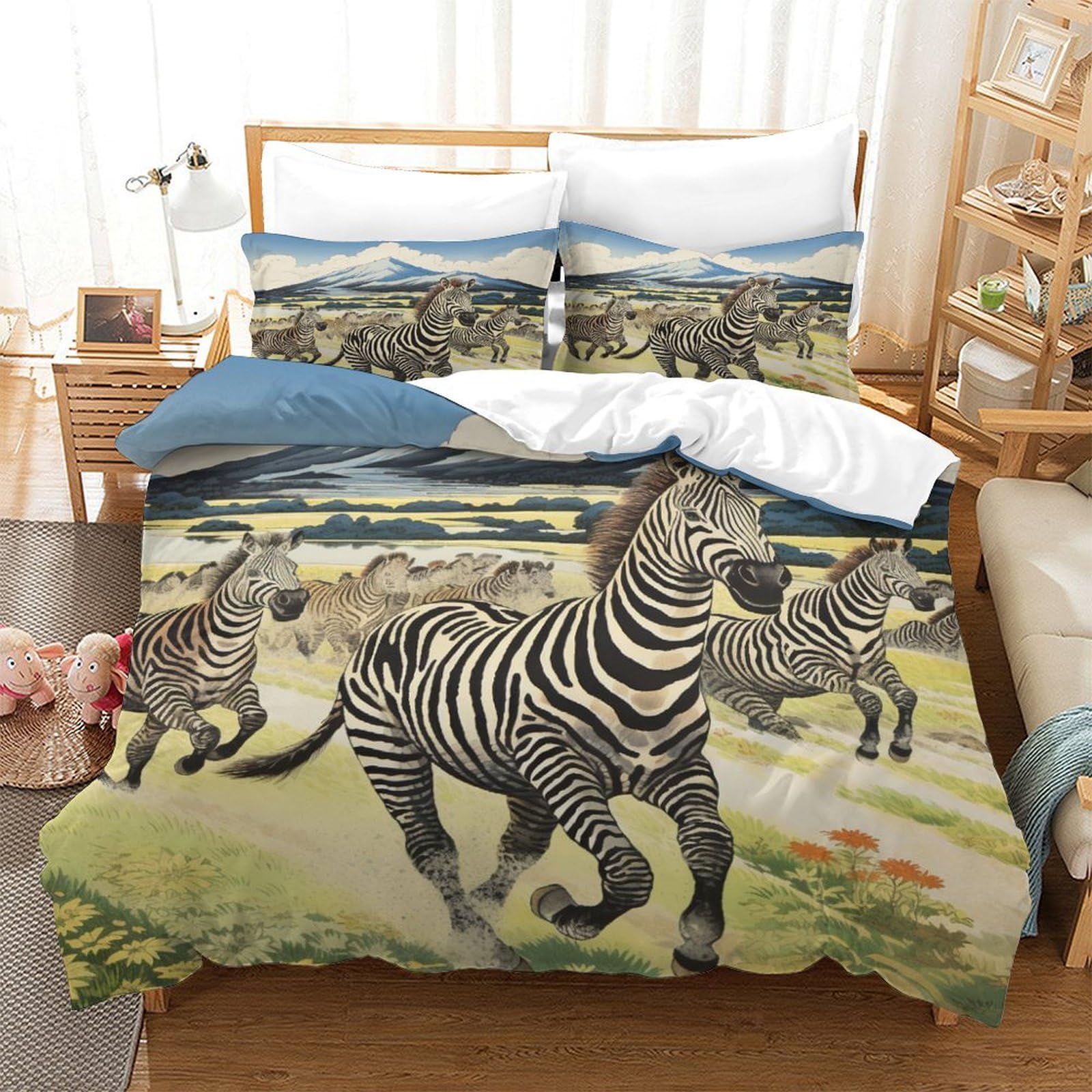 P1S9U7W5Y 3D Printed Savanna Zebra Duvet Cover Set 3pcs Microfiber Wildlife Bedding Set Double