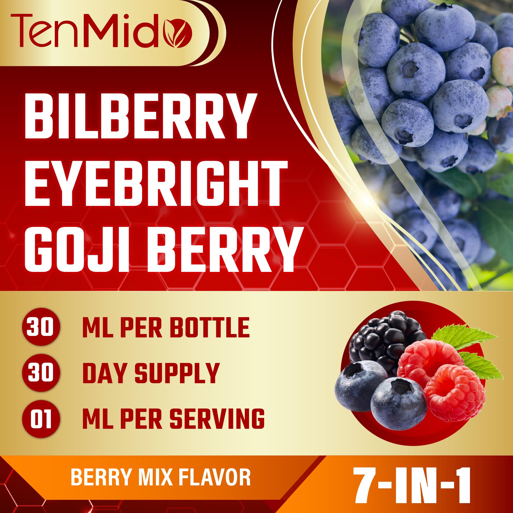 Bilberry Extract Liquid - 7in1 Herbal Supplements with Eyebright, Goji Berry, Amla, Lutein, Zeaxanthin, and Saffron - Vegan, Non-GMO - 30ml 1 Fl Oz — Amazon image 2