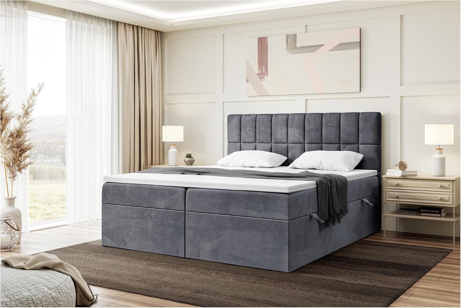 MEBLINI Boxspringbett mit Bettkasten Gepolstert Doppelbett mit