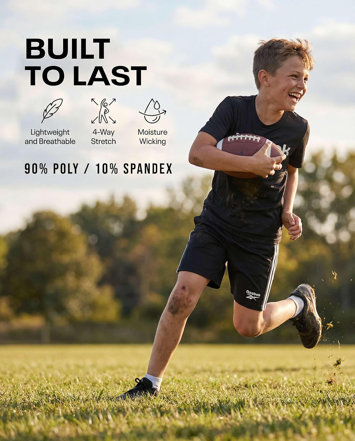 Reebok 3 Pack: Boys' Dry Fit Athletic Shorts w/Side Taping - Active Quick Dry Running Basketball Soccer Short for Kids Teens
