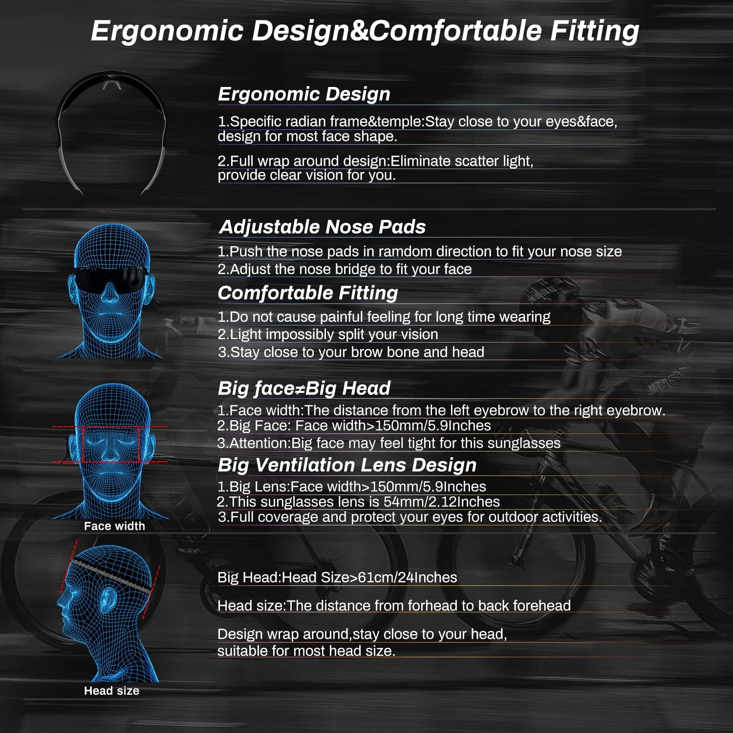 ROCKNIGHT HD Polarized Sports Sunglasses Cycling Driving Baseball Outdoor Ultralight TR90 Frame Big Lens (Black Frame/Grey Lens(Not Mirrored)) image 4