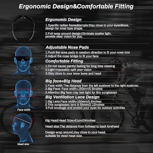 Miniatura 4 de ROCKNIGHT Lentes de sol deportivos polarizados de alta definición, para ciclismo, conducción, béisbol, exteriores, ultraligeros, marco TR90, lente