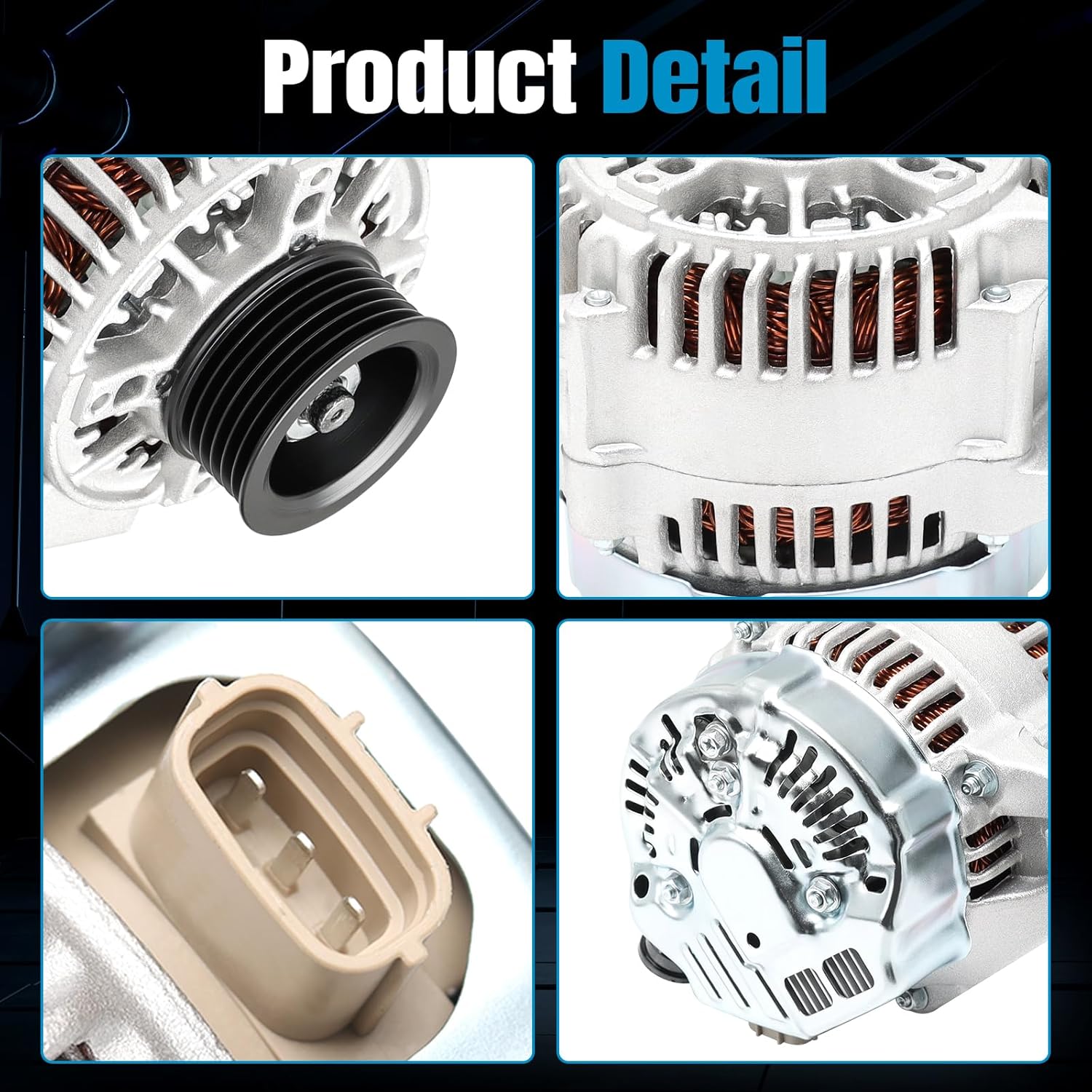 102211-1900 Alternator Compatible with 2003-2008 Toyota Corolla Matrix 1.8L/2000-2005 Toyota Celica MR2 Spyder 1.8L/2009-2010 Pontiac Vibe 1.8L Replacement Alternators, 80A 12V 6-Groove Pulley