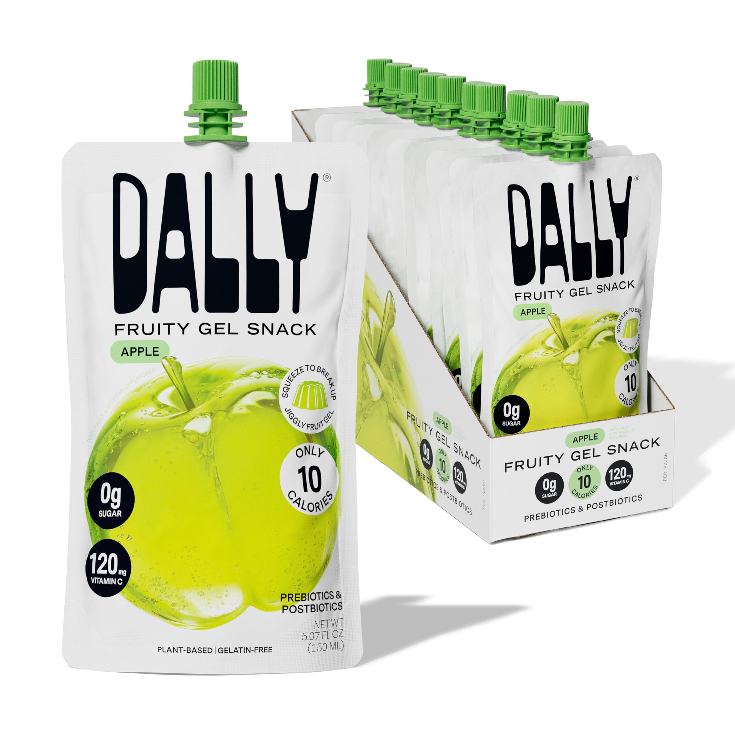 Dally Apple Drinkable Konjac Jelly (10 Pouches) – 10-Calorie, Zero Sugar Korean Fruit Snack – Prebiotics & Postbiotics for Skin, Immune & Weight Management
