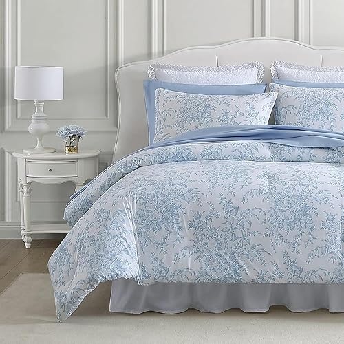 Queen Comforter Set, Soft & Reversible Cotton Floral Bedding with