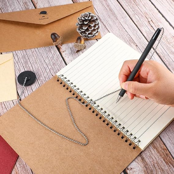 Outus 6 Pieces Secure Pen with Chain and Adhesive Pen Holder, Black Ink