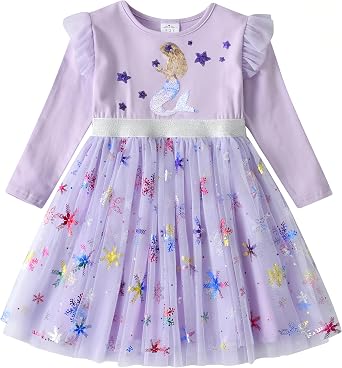 DXTON Kids Girls Dresses Long Sleeve Toddler Winter Party Tutu Dresses 3-8Y