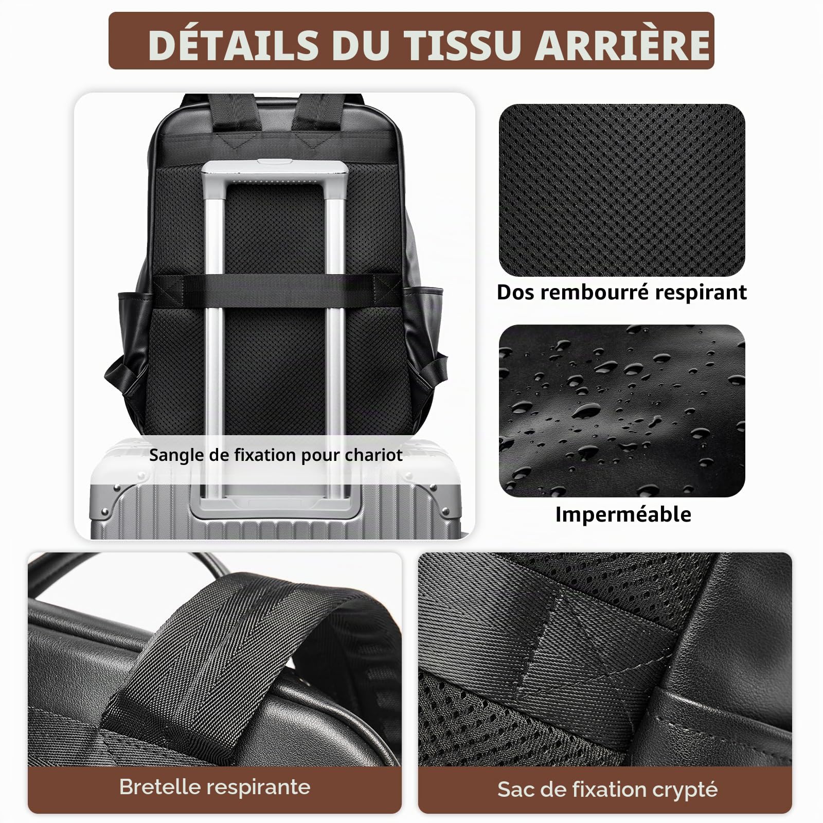 Sac a Dos Homme Cuir, Sac à Dos Ordinateur 15 Portable Cuir Imperméable,Sac a Dos Homme Femme Travail,Leather Backpack,Sac à Dos Mode Noir pour voyages,École,Bureau