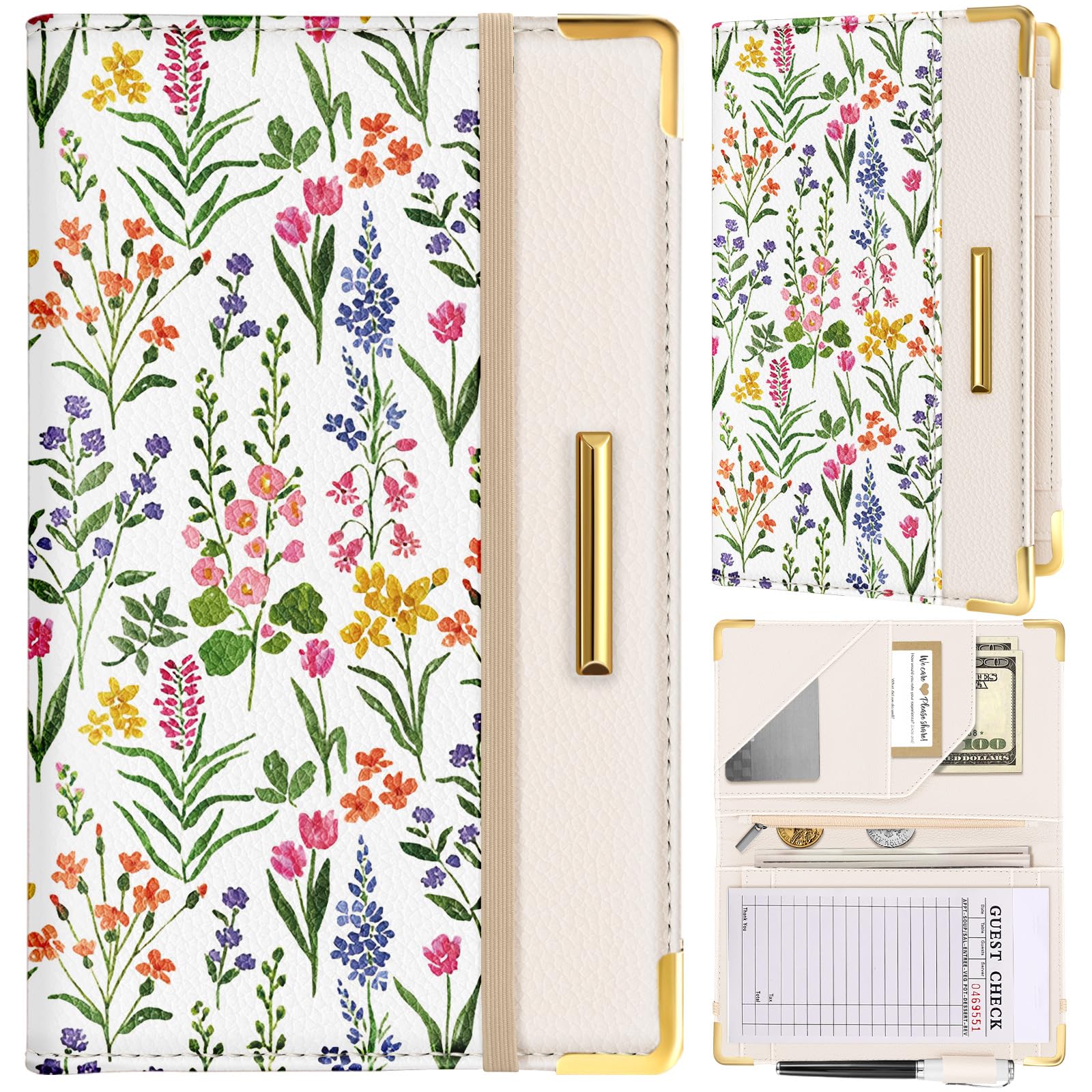 Slohif Server Book for Waitress Cute Serving Books with Zipper Pocket Accessories Leather Server Check Book Restaurant Waiter Server Booklet Organizer