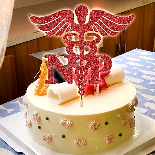 Miniatura 4 de Decoración para tartas NP con purpurina roja felicitaciones enfermerasNP clase de 2023enfermeras practicantes decoraciones para fiestas de