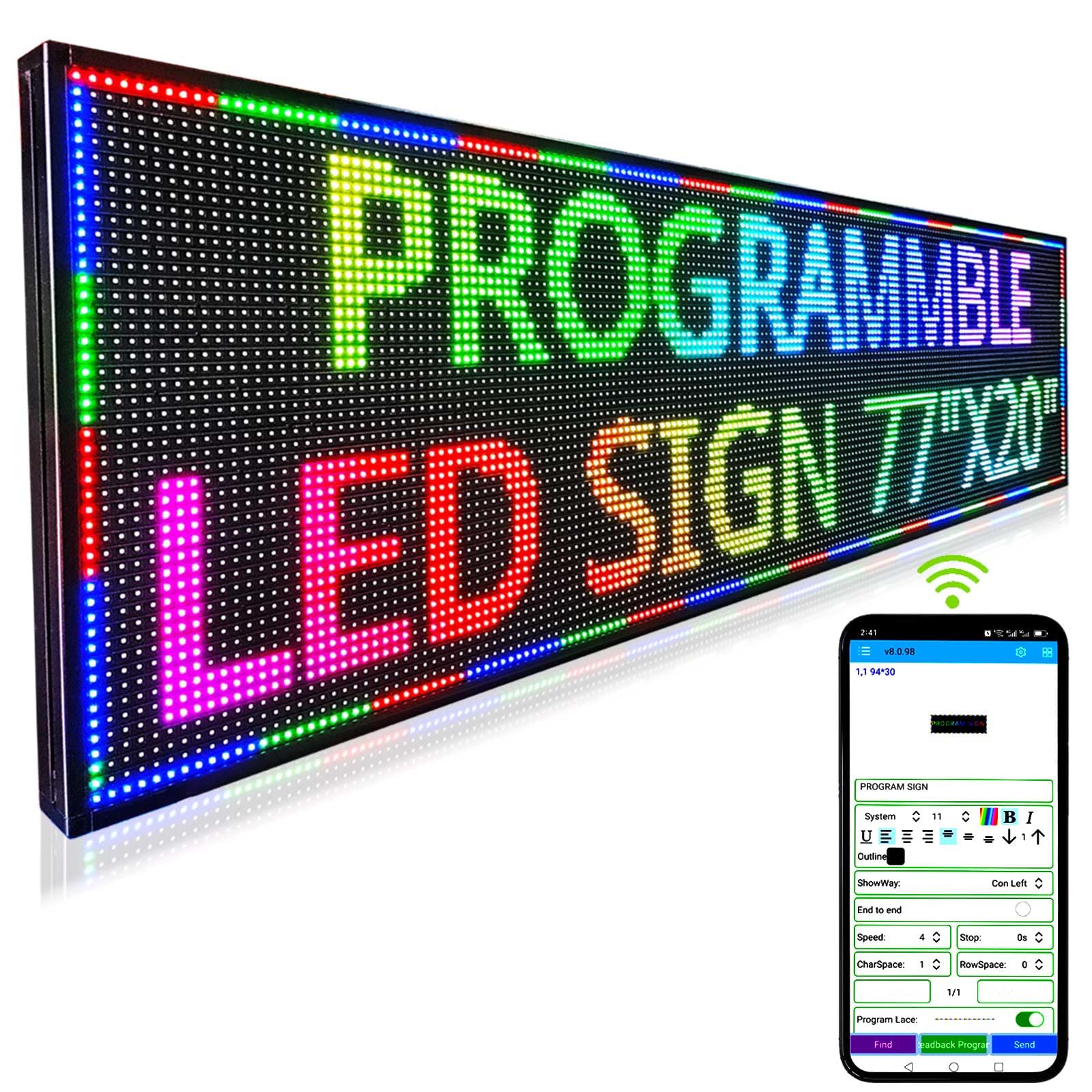 Programmable Scrolling Led Sign, Outdoor Digital Signs P10 , Big Open Neon Signs, Large Electronic Message Display Board Waterproof ,for Business Store Advertising Public ,Full Color High Brightness High Definition，WIFI APP control 77’’x20’’