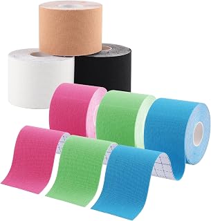 6 rolls kinesiology tape, 2 in x 5 m kinesio tape, waterproof and skin-friendly, professional physio tape and sports tape for knees, body, muscle support, knee pain, elbow and shoulder