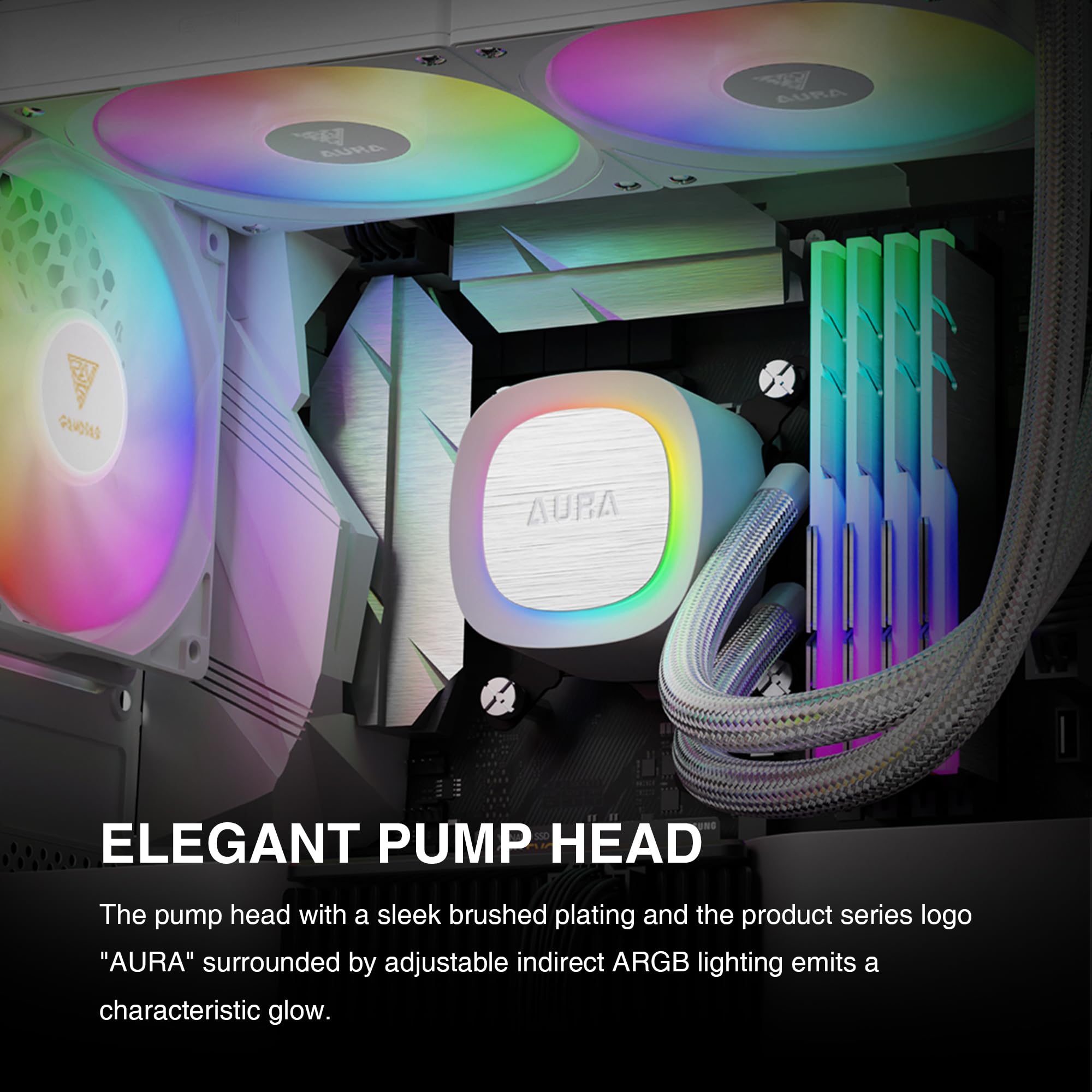 GAMDIAS Dissipatore Liquido 240mm, Design Nascosto dei Cavi, Ventola ARGB PWM con 30 Effetti Luminosi, MB Sync, per Intel 1700& AMD AM5/AM4, Bianco