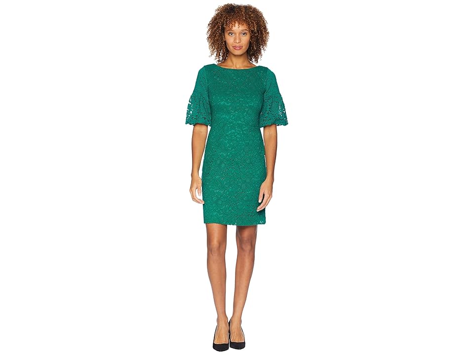 

LAUREN Ralph Lauren Piazza Floral Jenessa Short Sleeve Day Dress (Lush Emerald) Women's Dress, Green