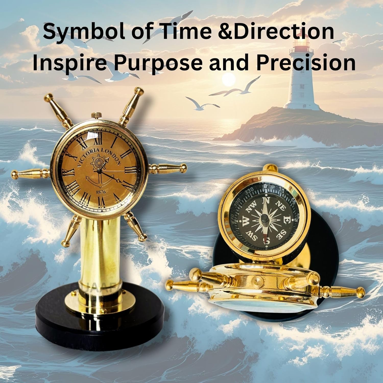 船の車輪装飾シップホイールコンパスクロック - ハンドメイド真鍮卓上デスク装飾ギフト